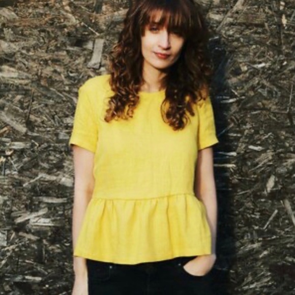 OFFON Linen Peplum Blouse in Yellow, L - Picture 11 of 14